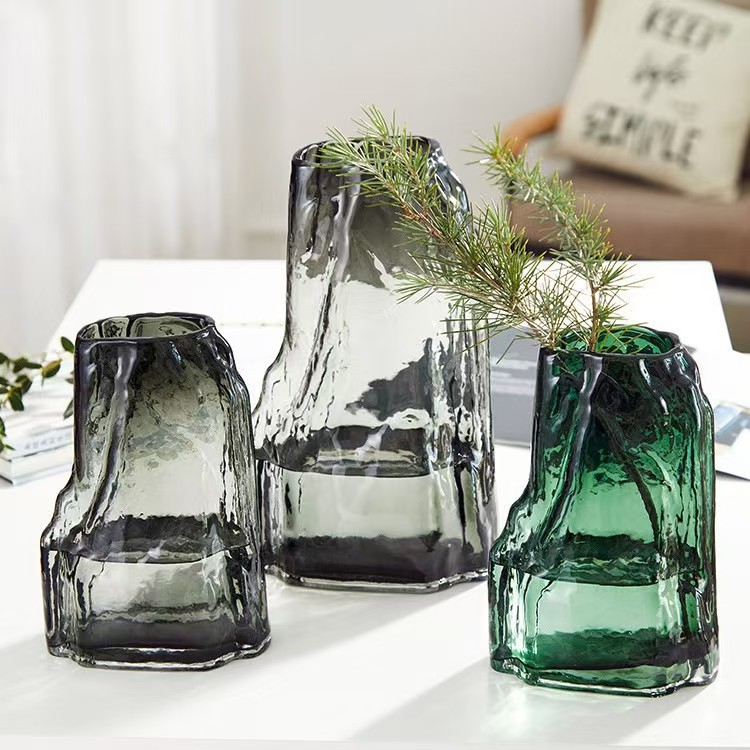 चिनी शैलीतील कृत्रिम रॉकरी ग्लास स्टेन्ड ग्लास फुलदाणी